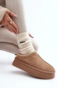 Kapcie Na Grubej Podeszwie Z Eko Zamszu Beżowe Sylva