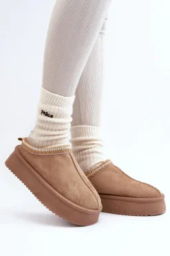 Kapcie Na Grubej Podeszwie Z Eko Zamszu Beżowe Sylva