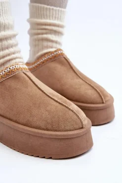 Kapcie Na Grubej Podeszwie Z Eko Zamszu Beżowe Sylva