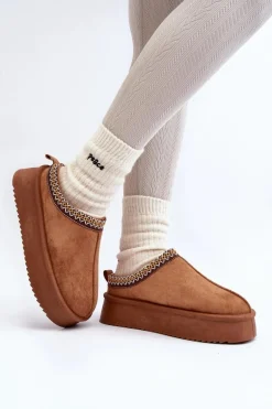 Kapcie Na Grubej Podeszwie Z Eko Zamszu Camel Sylva