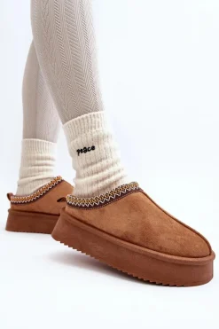 Kapcie Na Grubej Podeszwie Z Eko Zamszu Camel Sylva