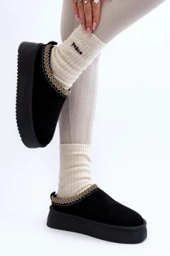 Kapcie Na Grubej Podeszwie Z Eko Zamszu Czarne Sylva