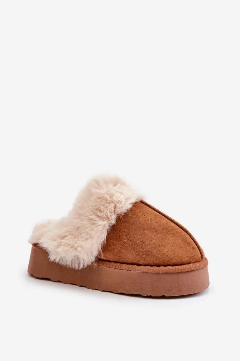 Kapcie Śniegowce Damskie Na Grubej Podeszwie Z Futerkiem Camel Doriola