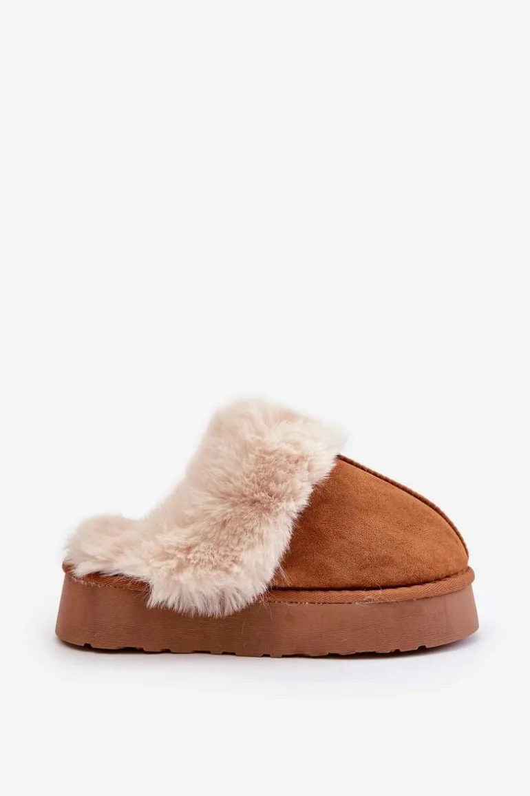 Kapcie Śniegowce Damskie Na Grubej Podeszwie Z Futerkiem Camel Doriola