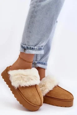 Kapcie Śniegowce Damskie Na Platformie Camel Phiniopis