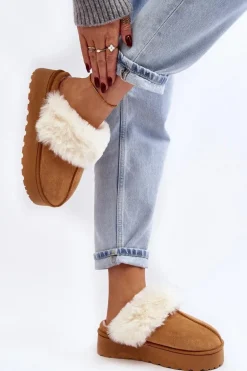 Kapcie Śniegowce Damskie Na Platformie Camel Phiniopis