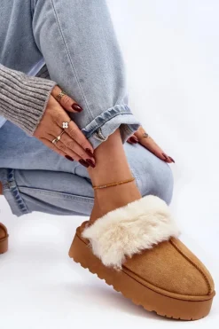 Kapcie Śniegowce Damskie Na Platformie Camel Phiniopis