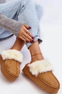 Kapcie Śniegowce Damskie Na Platformie Camel Phiniopis