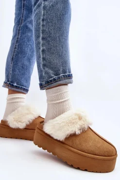 Kapcie Śniegowce Damskie Na Grubej Podeszwie Camel Starlyn