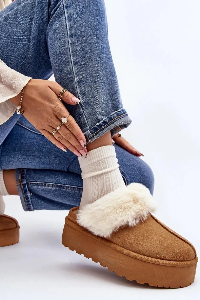 Kapcie Śniegowce Damskie Na Grubej Podeszwie Camel Starlyn