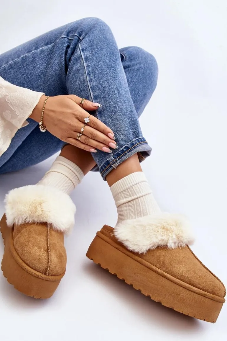 Kapcie Śniegowce Damskie Na Grubej Podeszwie Camel Starlyn