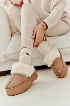 Kapcie Śniegowce Damskie Na Grubej Podeszwie Khaki Starlyn