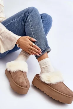 Kapcie Śniegowce Damskie Na Grubej Podeszwie Khaki Starlyn