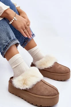 Kapcie Śniegowce Damskie Na Grubej Podeszwie Khaki Starlyn