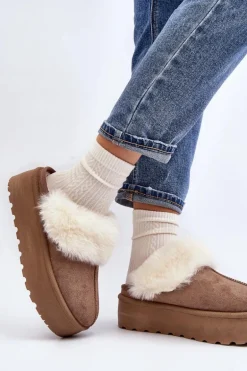 Kapcie Śniegowce Damskie Na Grubej Podeszwie Khaki Starlyn