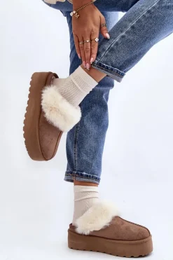 Kapcie Śniegowce Damskie Na Grubej Podeszwie Khaki Starlyn