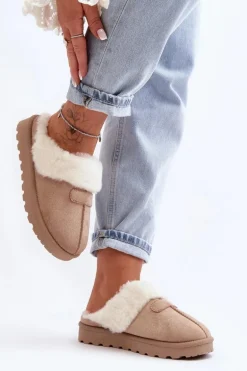 Kapcie Śniegowce Damskie Z Kożuchem Beżowe Villene