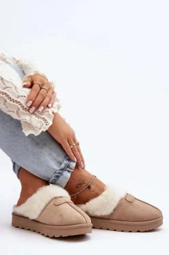 Kapcie Śniegowce Damskie Z Kożuchem Beżowe Villene