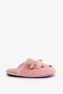 Kapcie Świąteczne Z Motywem Renifera Futrzane Różowe Asielle