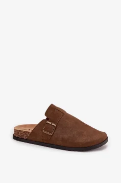 Klapki Chodaki Damskie i Na Platformie Z Klamrą Brązowe Selio