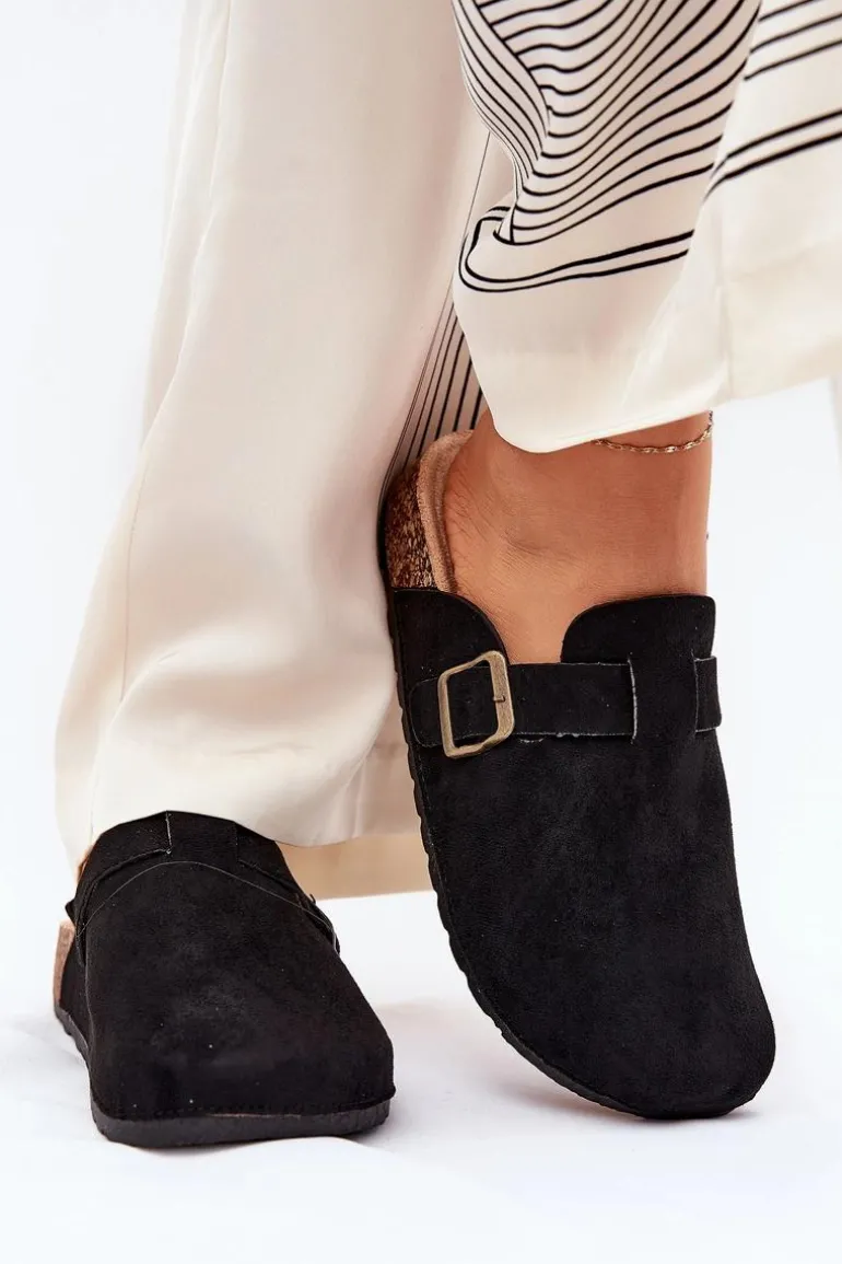 Klapki Chodaki Damskie i Na Platformie Z Klamrą Czarne Selio