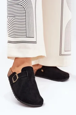 Klapki Chodaki Damskie i Na Platformie Z Klamrą Czarne Selio