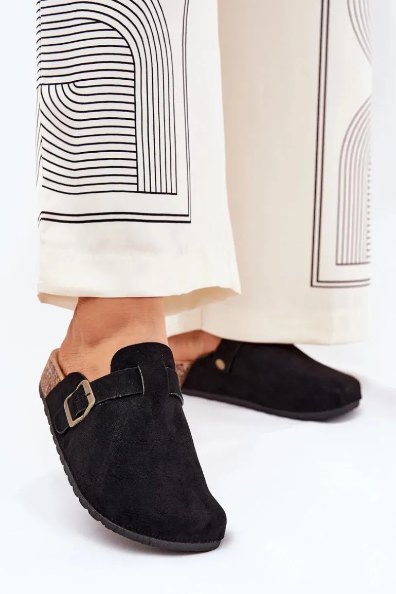 Klapki Chodaki Damskie i Na Platformie Z Klamrą Czarne Selio