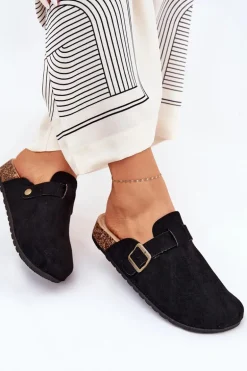 Klapki Chodaki Damskie i Na Platformie Z Klamrą Czarne Selio