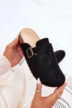 Klapki Chodaki Damskie i Na Platformie Z Klamrą Czarne Selio