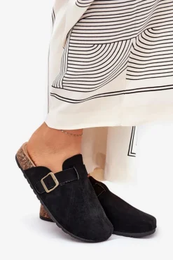 Klapki Chodaki Damskie i Na Platformie Z Klamrą Czarne Selio