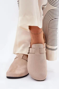 Klapki ChodakI Damskie i Na Platformie Z Klamrą Beżowe Selio