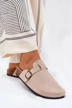 Klapki ChodakI Damskie i Na Platformie Z Klamrą Beżowe Selio