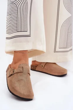 Klapki Chodaki Damskie i Na Platformie Z Klamrą Khaki Selio