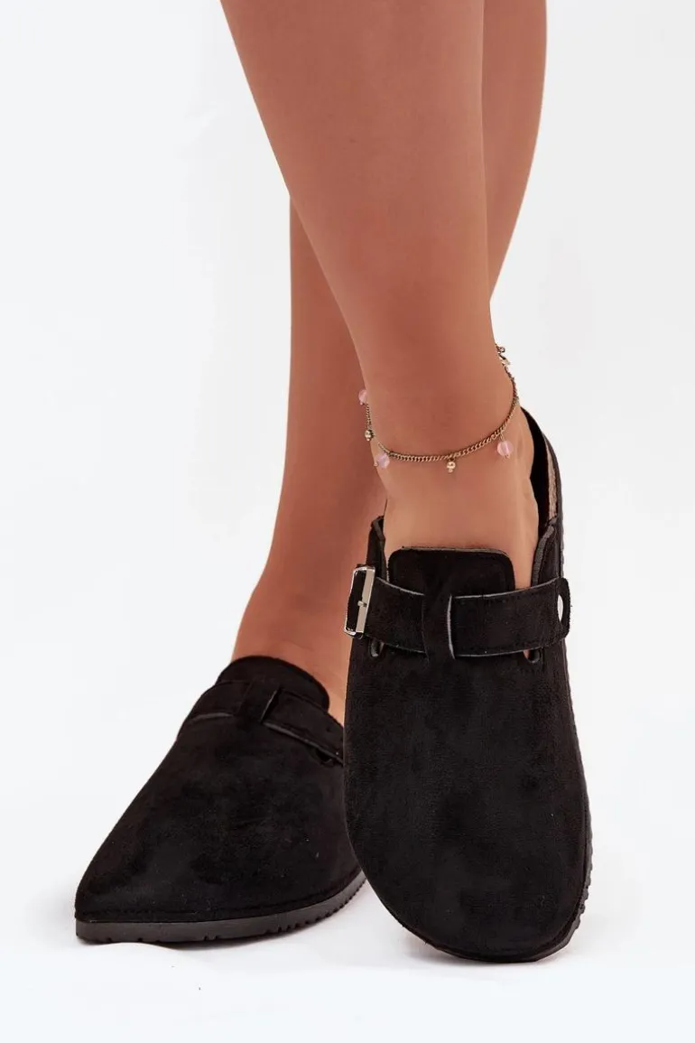 Klapki Chodaki Damskie Na Korkowej Platformie Srebrna Klamra Big Star SS274736 Czarne