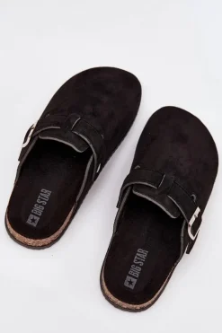 Klapki Chodaki Damskie Na Korkowej Platformie Srebrna Klamra Big Star SS274736 Czarne