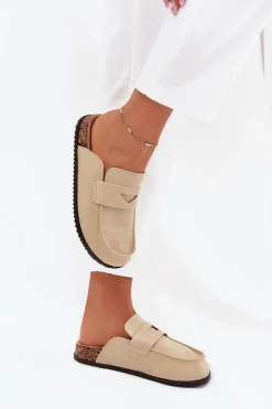 Klapki Chodaki Damskie Na Korkowej Platformie Beżowe Nivalia