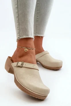 Klapki Chodaki Damskie Na Niskim Obcasie Inblu BL000004 Beżowe