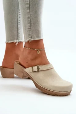 Klapki Chodaki Damskie Na Niskim Obcasie Inblu BL000004 Beżowe