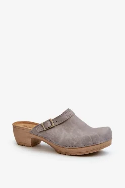 Klapki Chodaki Damskie Na Niskim Obcasie Inblu BL000004 Szare