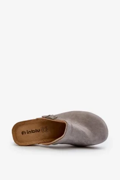 Klapki Chodaki Damskie Na Niskim Obcasie Inblu BL000004 Szare