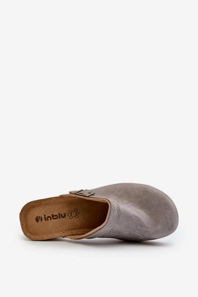 Klapki Chodaki Damskie Na Niskim Obcasie Inblu BL000004 Szare