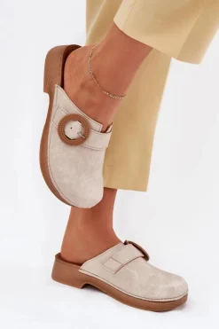 Klapki Chodaki Damskie Z Klamrą Inblu TF000001 Beżowe