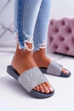 Klapki Damskie Big Star Brokatowe Szare AA274A162