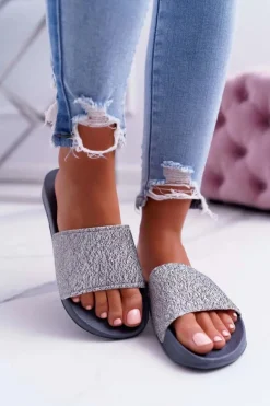 Klapki Damskie Big Star Brokatowe Szare AA274A162