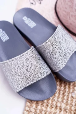 Klapki Damskie Big Star Brokatowe Szare AA274A162