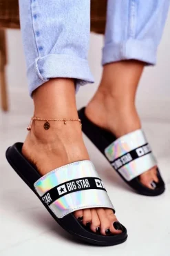 Klapki Damskie Big Star Srebrne Holo GG274A005