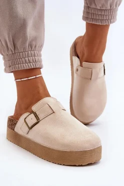 Klapki Damskie Chodaki Na Platformie Jasnobeżowe Jorffia