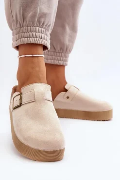 Klapki Damskie Chodaki Na Platformie Jasnobeżowe Jorffia