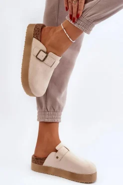 Klapki Damskie Chodaki Na Platformie Jasnobeżowe Jorffia