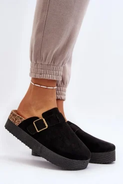 Klapki Damskie Chodaki Na Platformie Czarne Jorffia